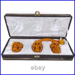 S. Yanik Meerschaum Pipe 3 Skulls Smoking Pipe, Handmade Tobacco Pipe