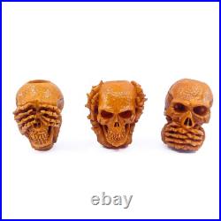 S. Yanik Meerschaum Pipe 3 Skulls Smoking Pipes, Handmade Skull Pipes, 3 Monkeys