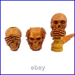 S. Yanik Meerschaum Pipe 3 Skulls Smoking Pipes, Handmade Skull Pipes, 3 Monkeys
