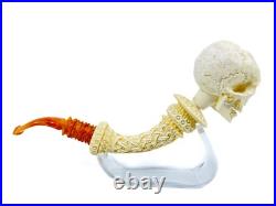 S. Yanik Meerschaum Pipe Churchwarden Skull Smoking Pipe, Handmade Tobacco Pipe