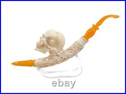 S. Yanik Meerschaum Pipe Churchwarden Skull Smoking Pipe, Handmade Tobacco Pipe