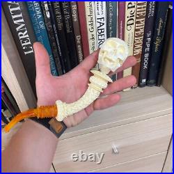 S. Yanik Meerschaum Pipe Churchwarden Skull Smoking Pipe, Handmade Tobacco Pipe