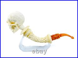 S. Yanik Meerschaum Pipe Churchwarden Skull Smoking Pipe, Handmade Tobacco Pipe