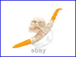 S. Yanik Meerschaum Pipe Churchwarden Skull Smoking Pipe, Handmade Tobacco Pipe