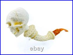 S. Yanik Meerschaum Pipe Churchwarden Skull Smoking Pipe, Handmade Tobacco Pipe