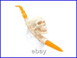 S. Yanik Meerschaum Pipe Churchwarden Skull Smoking Pipe, Handmade Tobacco Pipe