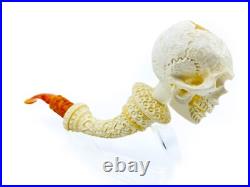 S. Yanik Meerschaum Pipe Churchwarden Skull Smoking Pipe, Handmade Tobacco Pipe