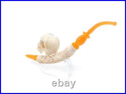 S. Yanik Meerschaum Pipe Churchwarden Skull Smoking Pipe, Handmade Tobacco Pipe
