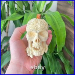 S. Yanik Meerschaum Pipe Floral Skull Smoking Pipe, Large Tobacco Pipe wih Case