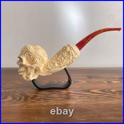 S. Yanik Meerschaum Pipe Floral Skull Smoking Pipe, Large Tobacco Pipe wih Case