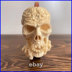 S. Yanik Meerschaum Pipe Floral Skull Smoking Pipe, Large Tobacco Pipe wih Case