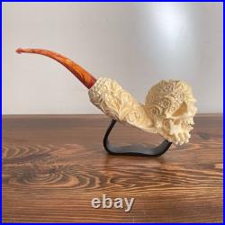 S. Yanik Meerschaum Pipe Floral Skull Smoking Pipe, Large Tobacco Pipe wih Case