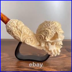 S. Yanik Meerschaum Pipe Floral Skull Smoking Pipe, Large Tobacco Pipe wih Case S. Yanik Meerschaum Pipe Floral Skull Smoking Pipe, Large Tobacco Pipe wih Case