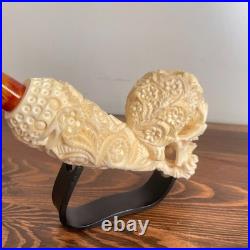 S. Yanik Meerschaum Pipe Floral Skull Smoking Pipe, Large Tobacco Pipe wih Case