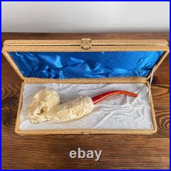 S. Yanik Meerschaum Pipe Floral Skull Smoking Pipe, Large Tobacco Pipe wih Case