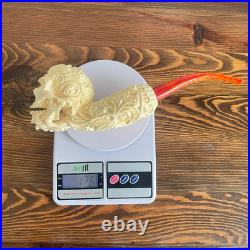 S. Yanik Meerschaum Pipe Floral Skull Smoking Pipe, Large Tobacco Pipe wih Case