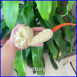 S. Yanik Meerschaum Pipe Floral Skull Smoking Pipe, Large Tobacco Pipe wih Case