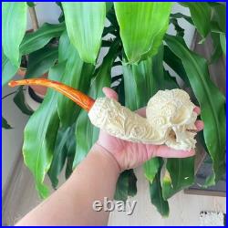 S. Yanik Meerschaum Pipe Floral Skull Smoking Pipe, Large Tobacco Pipe wih Case