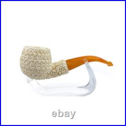 S. Yanik Meerschaum Pipe, HandCarved Half Bent Billiard Celtic Knot Smoking Pipe