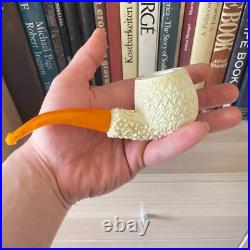 S. Yanik Meerschaum Pipe, HandCarved Half Bent Billiard Celtic Knot Smoking Pipe