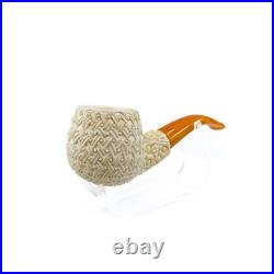 S. Yanik Meerschaum Pipe, HandCarved Half Bent Billiard Celtic Knot Smoking Pipe