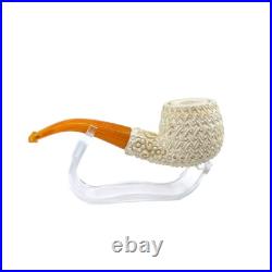 S. Yanik Meerschaum Pipe, HandCarved Half Bent Billiard Celtic Knot Smoking Pipe