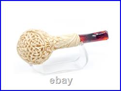 S. Yanik Meerschaum Pipe Hand Carved Apple Shaped Smoking Pipe 9 mm Filtered