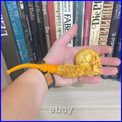 S. Yanik Meerschaum Pipe Hand Carved Skull Smoking Pipe with SPC Case model 3