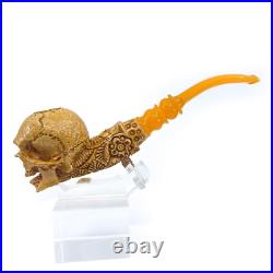 S. Yanik Meerschaum Pipe Hand Carved Skull Smoking Pipe with SPC Case model 3