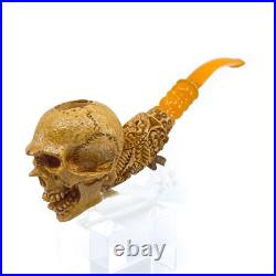S. Yanik Meerschaum Pipe Hand Carved Skull Smoking Pipe with SPC Case model 3