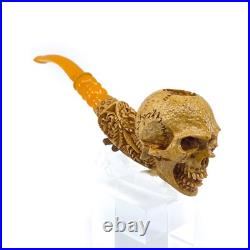 S. Yanik Meerschaum Pipe Hand Carved Skull Smoking Pipe with SPC Case model 3