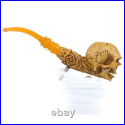 S. Yanik Meerschaum Pipe Hand Carved Skull Smoking Pipe with SPC Case model 3