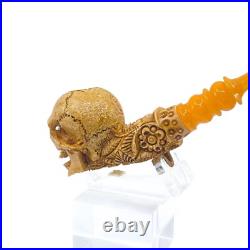 S. Yanik Meerschaum Pipe Hand Carved Skull Smoking Pipe with SPC Case model 3