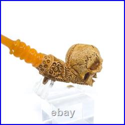 S. Yanik Meerschaum Pipe Hand Carved Skull Smoking Pipe with SPC Case model 3