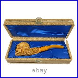 S. Yanik Meerschaum Pipe Hand Carved Skull Smoking Pipe with SPC Case model 3