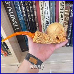 S. Yanik Meerschaum Pipe Handmade Skull Smoking Pipe, Ornament Tobacco Pipe
