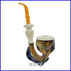 S. Yanik Meerschaum Pipe Huge Calabash Smoking Pipe, Real Gourd Tobacco Pipe