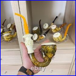 S. Yanik Meerschaum Pipe Huge Calabash Smoking Pipe, Real Gourd Tobacco Pipe