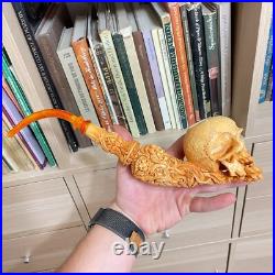 S. Yanik Meerschaum Pipe Large Skull Smoking Pipe, Handmade Tobacco Pipe