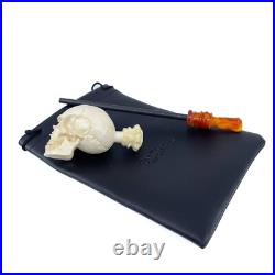 S. Yanik Meerschaum Pipe Skull Smoking Pipe, Handcarved Churchwarden Tobacco Pipe