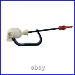 S. Yanik Meerschaum Pipe Skull Smoking Pipe, Handcarved Churchwarden Tobacco Pipe