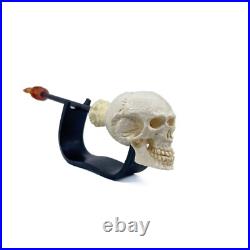 S. Yanik Meerschaum Pipe Skull Smoking Pipe, Handcarved Churchwarden Tobacco Pipe