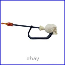 S. Yanik Meerschaum Pipe Skull Smoking Pipe, Handcarved Churchwarden Tobacco Pipe