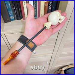 S. Yanik Meerschaum Pipe Skull Smoking Pipe, Handcarved Churchwarden Tobacco Pipe