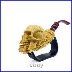 S. Yanik Meerschaum Pipe Skull Smoking Pipe, Handcarved Ornament Tobacco Pipe
