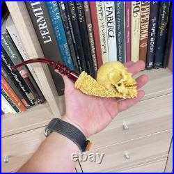 S. Yanik Meerschaum Pipe Skull Smoking Pipe, Handcarved Ornament Tobacco Pipe