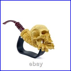S. Yanik Meerschaum Pipe Skull Smoking Pipe, Handcarved Ornament Tobacco Pipe