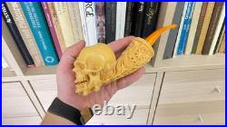 S. Yanik Meerschaum Pipe Skull Smoking Pipe, Handcarved Ornament Tobacco Pipe