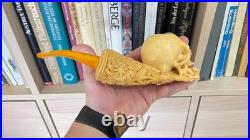 S. Yanik Meerschaum Pipe Skull Smoking Pipe, Handcarved Ornament Tobacco Pipe