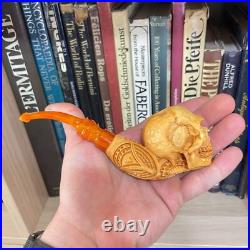 S. Yanik Meerschaum Pipe Skull Smoking Pipe, Handcarved Tobacco Pipe